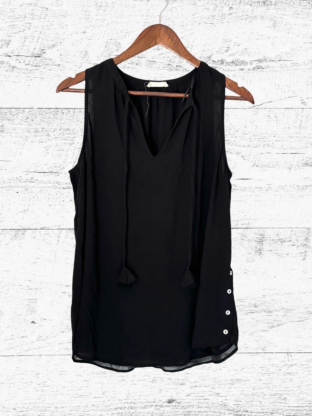 lovestitch Black Sleeveless V-Neck Tie-Front Tank